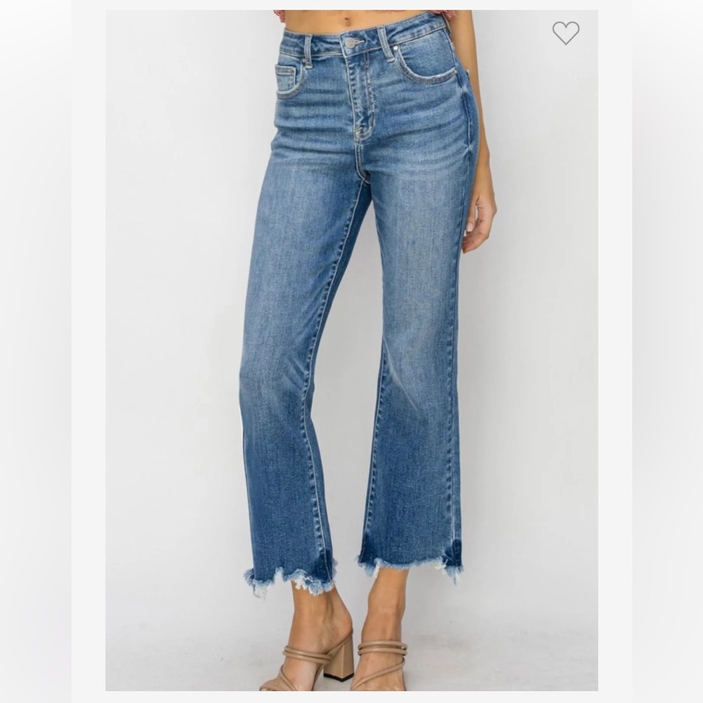 Risen High Rise Cropped Distressed Hem Jeans - Blue
Style number RDP1059 - Picture 6 of 8